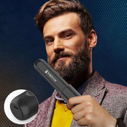 VIKICON Beard Straightener for Men: Cordless Heated Beard Brush for Men, Electric Hot Comb, Anti-Scald Mini Straightening Brush for Beard Grooming, Portable for Travel and Home Use, Gifts for Him Dad