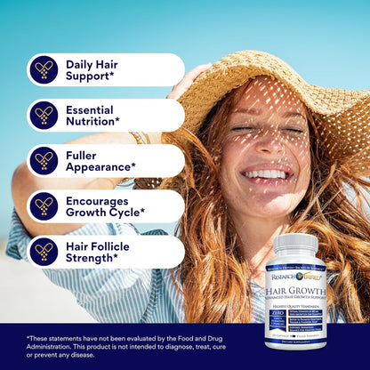 Research Verified Hair Growth Support - with Biotin, DHT Blockers & Vitamins - Hair Growth and Hair Loss Prevention, 1 Bottle (1 Month Supply)