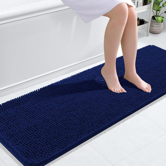 OLANLY Bathroom Rugs 59x20, Extra Soft Absorbent Chenille Bath Rugs, Rubber Backing Quick Dry, Machine Washable Bath Mats for Bathroom Floor, Tub and Shower, Home Decor Accessories, Navy