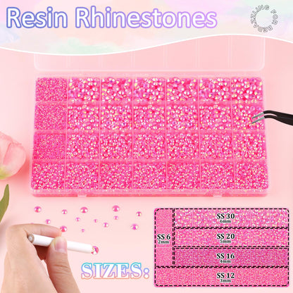 30000Pcs Resin Rhinestones for Bedazzling with 3Pcs B7000 Jewelry Glue, Hot Pink AB Flatback Gems Rhinestones for Crafting, Clothing Tumblers Mugs Shoes Fabric Decor Nail Art