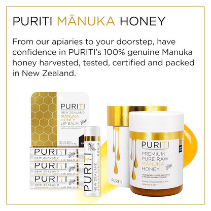 PURITI Manuka Honey Lip Balm – 3pack Soothing & Moisturizing, Enriched with Almond, Jojoba, Macadamia Oils, Cocoa Butter, Hydrating for Dry & Chapped Lips, 100% Genuine New Zealand Manuka Honey
