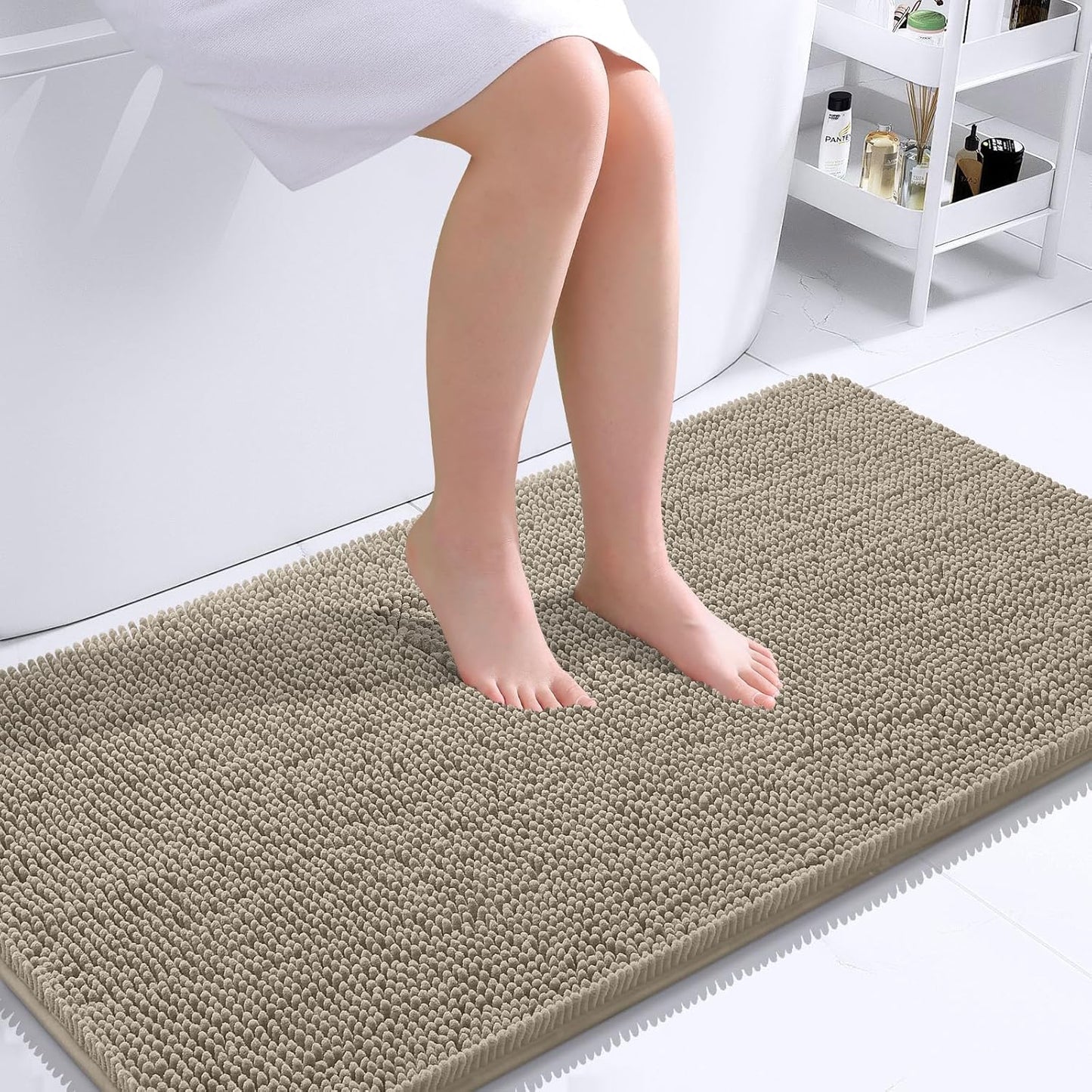 OLANLY Bathroom Rugs 44x24, Extra Soft Absorbent Chenille Bath Rugs, Rubber Backing Quick Dry, Machine Washable Bath Mats for Bathroom Floor, Tub and Shower, Home Decor Accessories, Warm Taupe