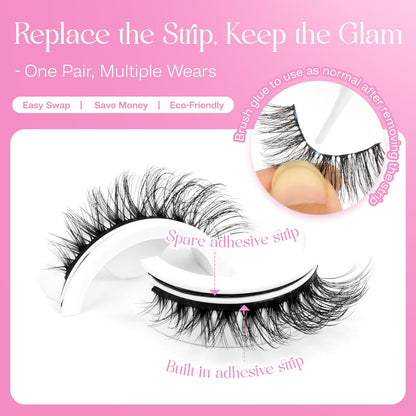 CALAILIS Self Adhesive Eyelashes 5 Pairs Natural Look Press On Lashes No Glue Need Eyelashes Reusable Cat Eye Wispy Self-adhesive False Lashes with Replacement Adhesive Strips (C001)
