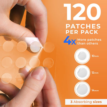 Acne Patches (120 Count), Hydrocolloid Pimple Patches for Face - Zit Patch Acne Dots - Cystic Acne Patches Treatment - Pimple Patch with 3 Size Acne Stickers