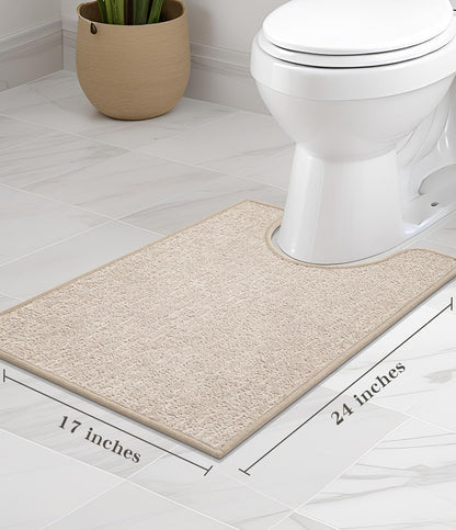 chakme Bathroom Rugs Mat U-Shaped 24x17, Ultra Thin Non Slip Bath Mat Small Quick Dry Absorbent Bath Mat for Bathroom Floor, (Light Beige, U-24"x17")