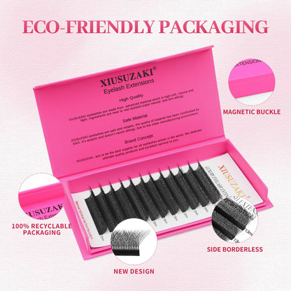 W Lash Extensions Supplies 7D Eyelash Extensions W Shape 0.07mm Thickness D Curl 11mm Premade Fans Easy Fan Lashes Volume Matte Black 12 Rows Crisscross Eye Lashes(W-7D-0.07-D,11mm)