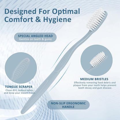 40-Pack Individually Wrapped Toothbrushes with Tongue Scraper | Bulk Soft Bristle Toothbrush Set for Adults, Travel-Friendly Disposable Toothbrushes for Hotels, Dental Offices(Multi-Colored)