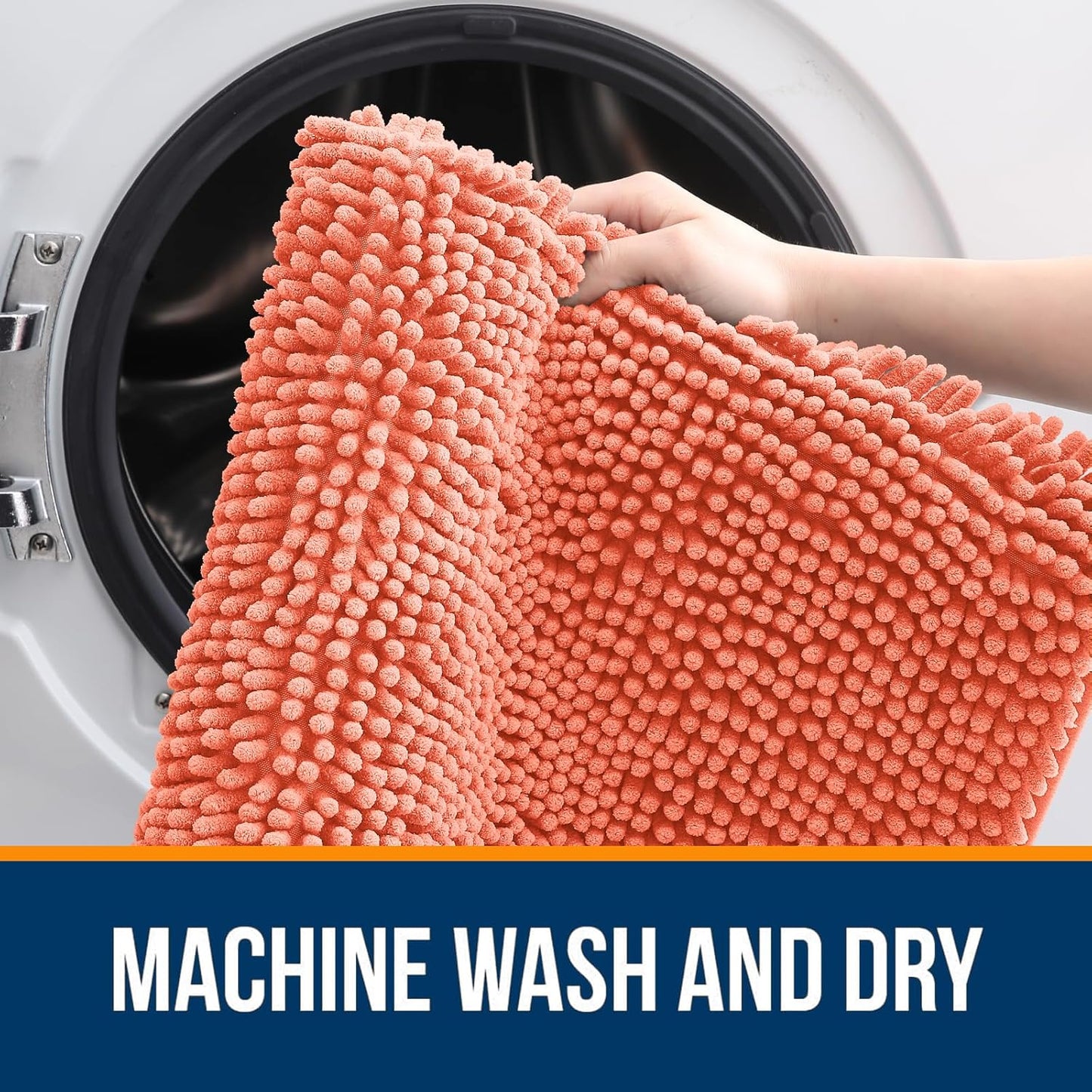 OLANLY Toilet Rugs U-Shaped 24x20, Extra Soft Absorbent Chenille Contour Bathroom Rugs for Toilet, Dry Quickly, Machine Washable, Non-Slip Bath Mat, Coral