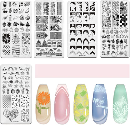 Biutee Nail Art Stamping Plates Set 10PCS French Line Stamp Templates, Nail Stamping Kit with Silicone Nail Stamper for DIY Print Manicure Salon Design Gift In Home