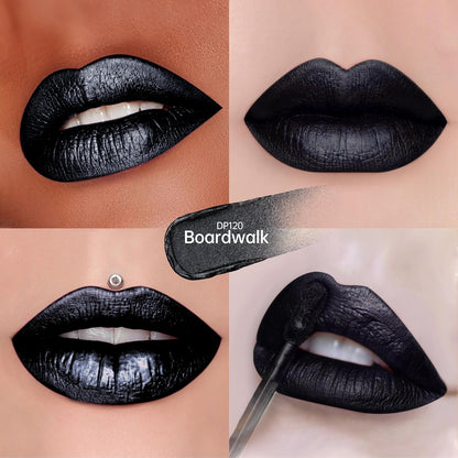 Black Lipsticks for Women Metallic Lipstick Long Lasting Non Stick Cup Lip Gloss, Shimmer Lightweight Hydrating Full Coverage Lip Color, DP120 Boardwalk