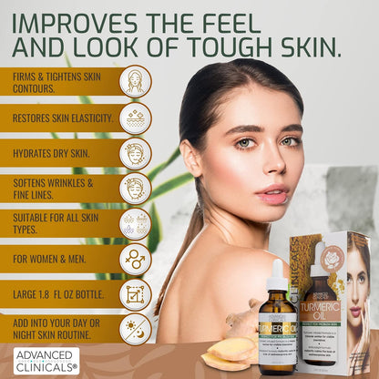 Advanced Clinicals Turmeric Oil Facial Skin Care Serum For Face. Moisturizer Skincare Formula W/Rose Extract & Jojoba Oil For Dry Skin, Redness, & Skin Blemishes, 1.8 Fl Oz (Pack of 2)