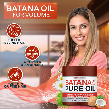 Batana Oil - Pure, Unrefined and Cold Pressed - Volumizing Hair Treatment for Women and Men - Hydrating Nourishment for Dry, Broken and Brittle Split Ends - Deep Hydration and Moisture Hair Mask