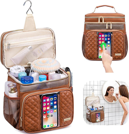 Large Leather Toiletry Bag for Women Men,Bathroom Bag,Water Resistant Portable Shower Caddy for College Dorm,Hanging Toiletry Bags for Traveling,Gym Camping Cruise Ship Travel Essentials Shower Bag