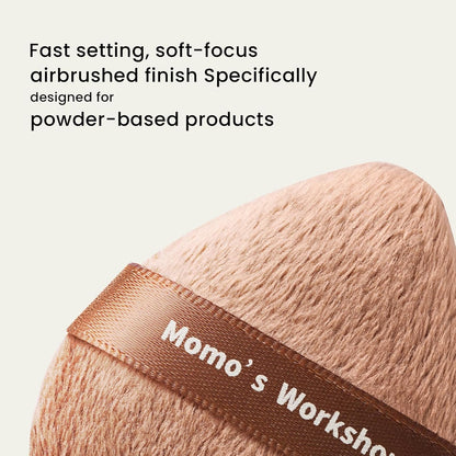 Momo's Workshop Long Fluffy Brown Egg-Shaped Powder Puff,Large Coverage, Even Powder Application, Soft Blurring Finish for Loose&Pressed Powder,Blush,Makeup Puff Applicator with Storage case,2pcs