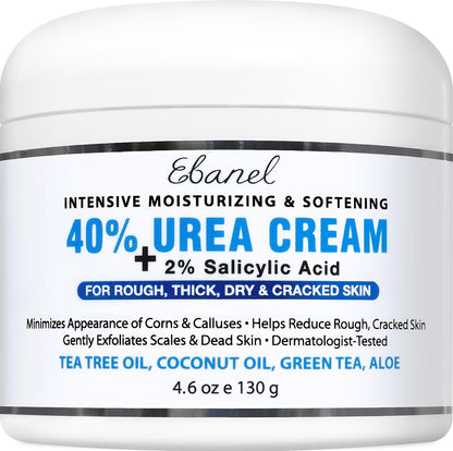 Ebanel Urea Cream 40% plus Salicylic Acid 2%, Foot Cream for Dry Cracked Heels Feet Knees Elbows Hands, Foot Dead Skin Cuticle Callus Remover Toenail Softener, Keratolytic Skin Barrier Repair