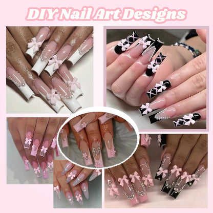 3D Flowers Nail Charms Y2K Kit, Metal Butterfly Cherry Colorful Bow Charms for Nails Art Gems, White and Pink Bows Pearls Charms for Nail Manicure DIY Crafts Jewelry Accessories