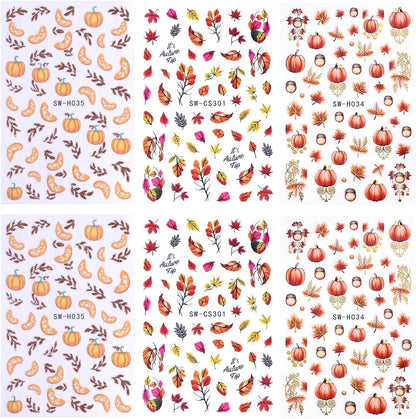 Fall Nail Stickers Maple Leaf Pumpkin Nail Art Decals Autumn Glitter Leaves Pine Nut Pumpkin Nails Design Self-Adhesive Nail Art Supplies Thanksgiving Gold Yellow Maple Leaf Stickers for Nails DIY