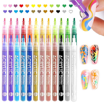 24 Colors Nail Art Pens Set Nail Polish Pens Nail Art Drawing Graffiti Marker Pen Quick Dry Waterproof Nail Art Painting Pens Kit for Home DIY Nail Art Design