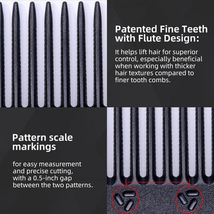 PERFEHAIR 2-Pack Professional Round Tooth Hair Cutting Comb - 7 Inch, Black Carbon Fiber Anti-Static & Heat Resistant, Durable Barber Combs with Fine & Wide Tooth for Precise Haircut for Men & Women