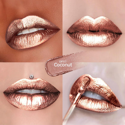 Nude Lipsticks for Women Metallic Lipstick Long Lasting Non Stick Cup Lip Gloss, Shimmer Lightweight Hydrating Full Coverage Lip Color, DP117 Coconut