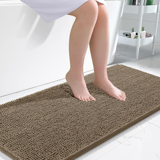OLANLY Bathroom Rugs 47x24, Extra Soft Absorbent Chenille Bath Rugs, Rubber Backing Quick Dry, Machine Washable Bath Mats for Bathroom Floor, Tub and Shower, Home Decor Accessories, Tan