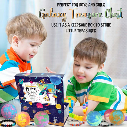 Bath Bombs for Kids with Surprise Inside, Bath Bombs with Surprise Jewelry & Jewelry Box - Organic, Skin Moisturizing, Natural Kids Space Galaxy Bracelets, Birthday Gifts for Boys, Girls