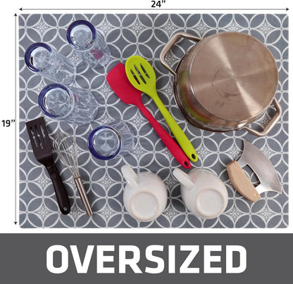 Drymate XL Dish Drying Mat, Oversized (19”x24”), Low-Profile, Super Absorbent, Quick Dry Fabric, Waterproof & Slip-Resistant, for Kitchen Counter, Trimmable, Easy to Clean (USA Made)(Indigo Grey)