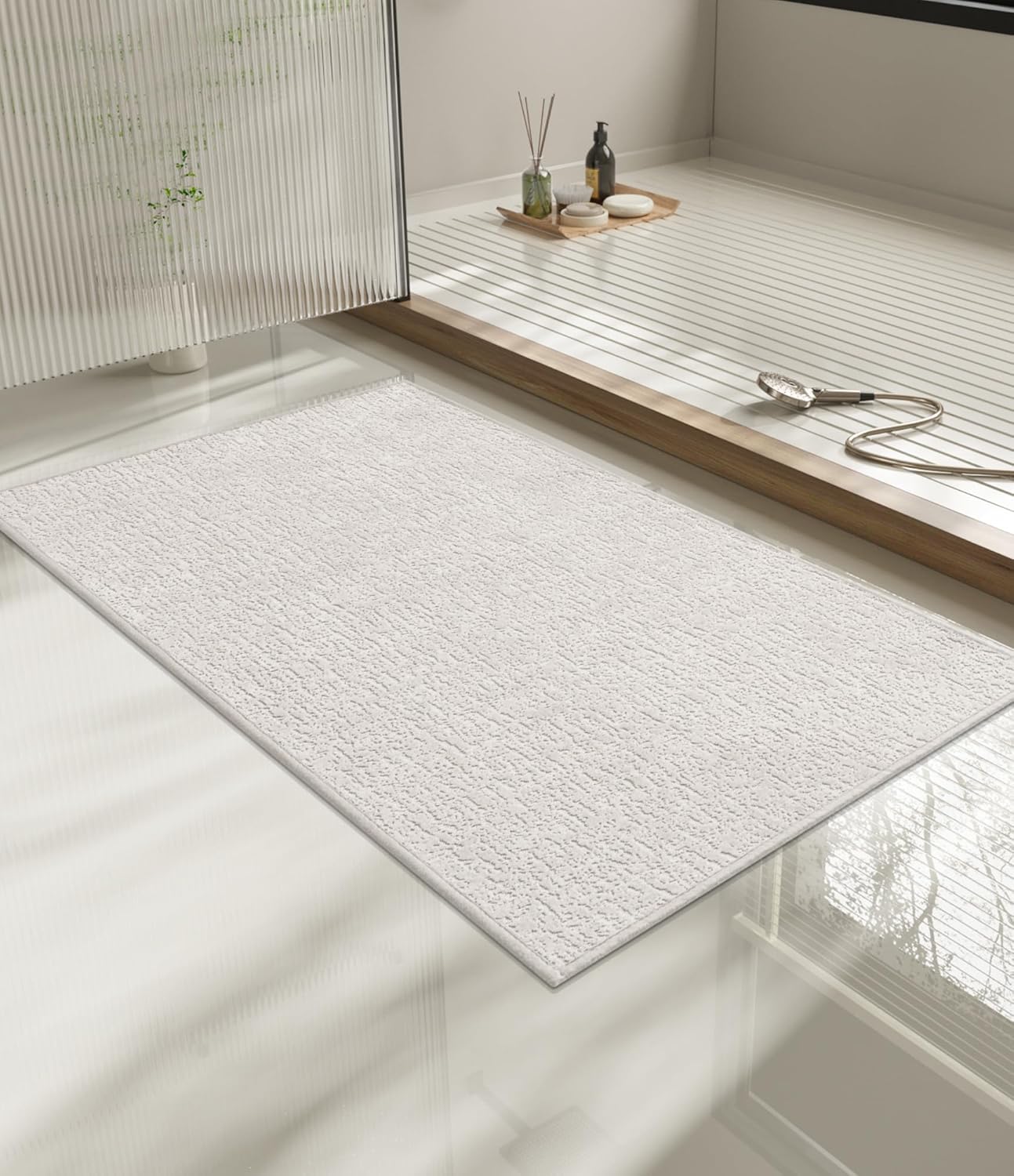 chakme Bathroom Rugs Mat 36x24, Ultra Thin Non Slip Bath Mat Quick Dry Absorbent Bath Mat for Bathroom Floor, (White, 36"x24")