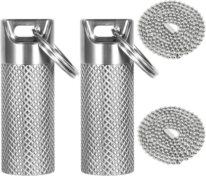 Mini Titanium Pill Box Keychain & Necklace - 100% Waterproof and Airtight, Travel Pill Holder for Essentials, Ultra Lightweight & Compact Medicine Container with O-Ring Seal (2PC)