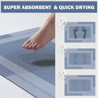 Non Slip Bath Mat, Rubber Backing Ultra Thin Bathroom Rugs Fit Under Door Quick Dry Super Absorbent Washable Bath Rug Shower Mat for Bathroom Floor Bathtub Shower Sink, Easy Care Blue 16"x 24"
