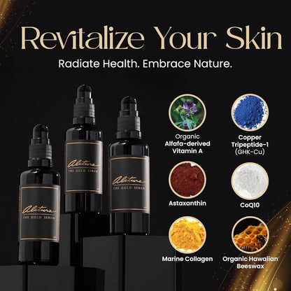 Alitura Anti-Aging Peptide & Collagen Gold Serum for Face – with Vitamin A, CoQ10 & Astaxanthin – Korean-Inspired Hydrating Serum for Wrinkles, Radiance & Firmness – 50ml