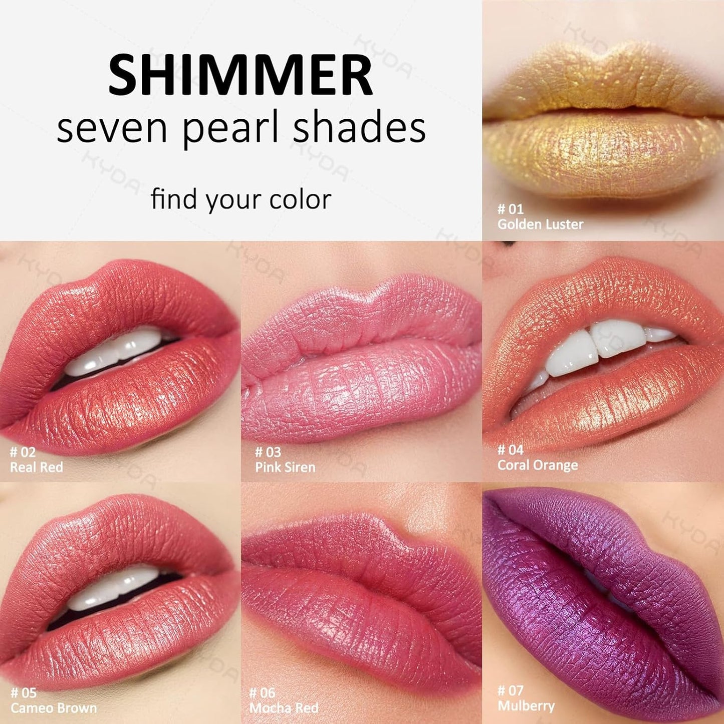 KYDA Pink Shimmer Lipstick, Metallic Pearl Lipstick, Lasting Non-sticky Glitter Lips Color, High Glossy Lips Makeup for Women, Pink Siren