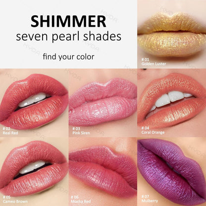 KYDA Red Shimmer Lipstick, Metallic Pearl Lipstick, Lasting Non-sticky Glitter Lips Color, High Glossy Lips Makeup for Women, Mocha Red