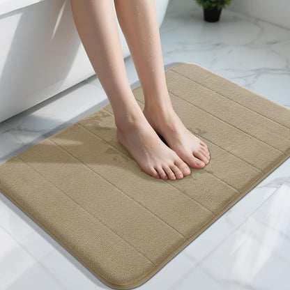 Yimobra Memory Foam Bath Mat, Super Soft Absorbent Bathroom Rug Non Slip 31.5x20 Inch, Quick Dry, Machine Washable Floor Carpet for Tub Shower, Home Decor Accessories, Pale Khaki