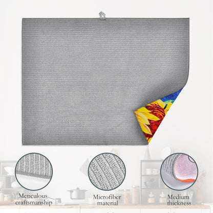 Sunflowers Dish Drying Mat,Modern Art Drying Rack Pad Countertop Dishes Ultra Absorbent Microfiber Kitchen Counter Mat for Coffee Countertop Decor 18x24 Inch
