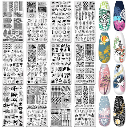 Biutee Nail Stamper Kit Nail Art Stamping Plate Set 8 Stamping Nail Polish Gel 12 Stamp Plate Jelly Silicone Stamper Flower Animal Lace Girl Star Rose Love Template Tool Supplies Halloween Design