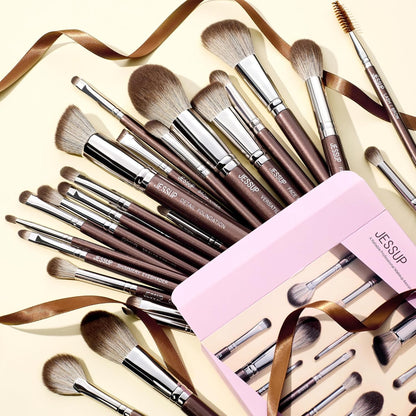 Jessup Makeup Brushes Set Professional 25pcs Premium Synthetic Make up Brushes for Foundation Eyeshadow Blending Concealer Blush Contour Bronzer Eyeliner Eyebrow, Shimmer Brown T511