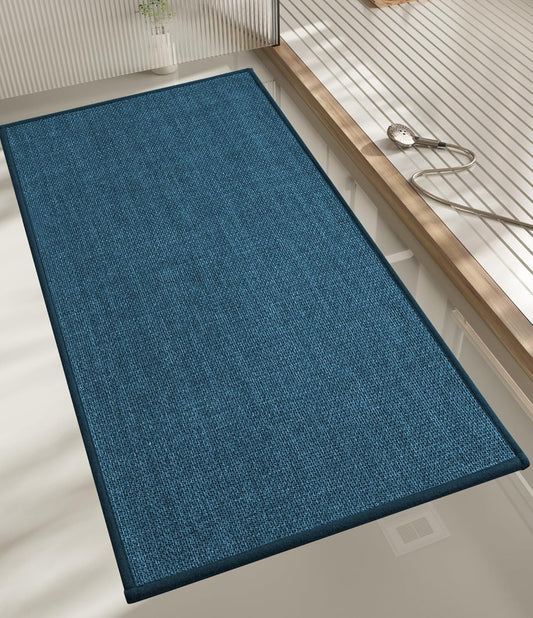 chakme Bathroom Rugs Mat 47x17, Ultra Thin Bath Rug Non Slip Runner Quick Dry Absorbent Bath Mat for Bathroom, (Dark Blue, 47"x17")
