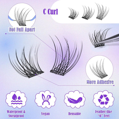 Self Adhesive Eyelashes Reusable Natural Self Adhesive Lash Clusters Wispy Press on Lashes Pre-Glue 8-12mm 120pcs C Curl DIY Eyelash Extensions Kit No Glue Needed by ALICE