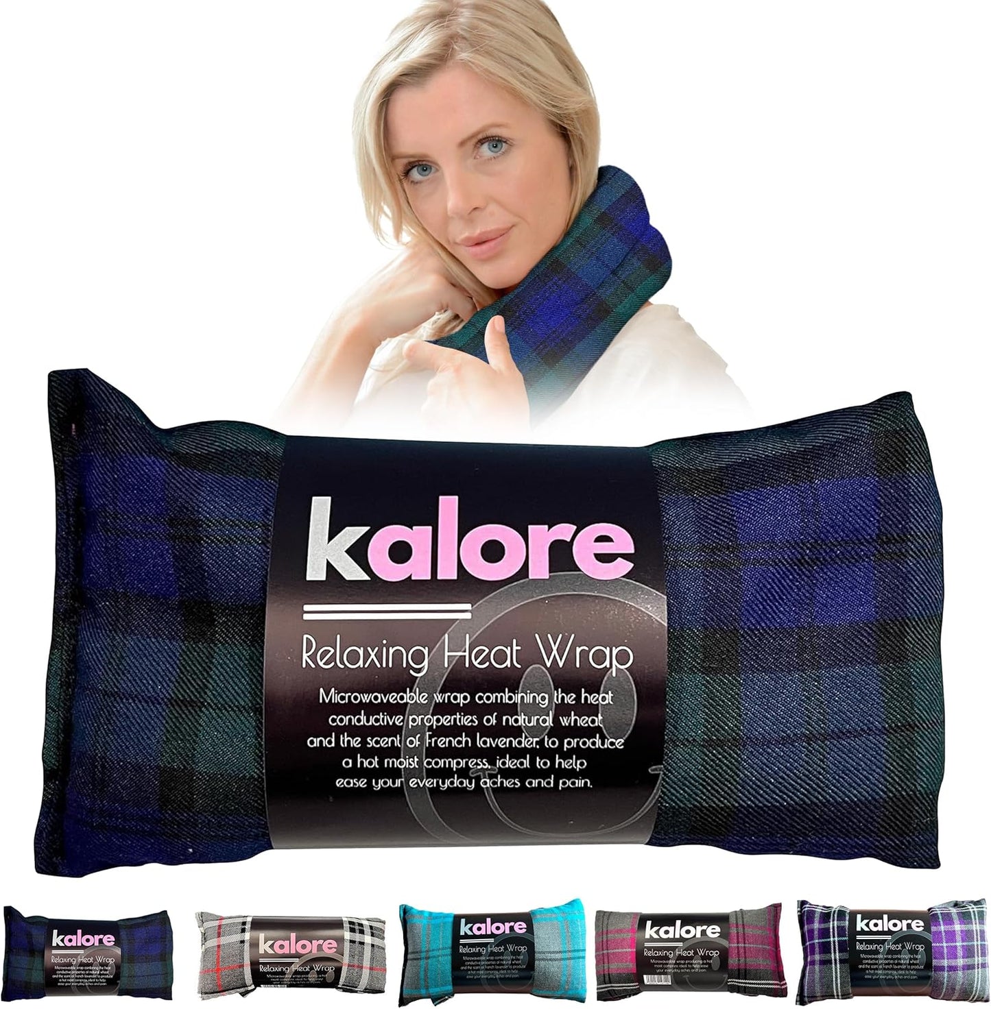 Microwavable Heating Pads for Winter Warmth, Back, Stomach & Head Comfort – Kalore Cotton Tartan Neck Wrap – Even Heat Distribution Hot Compress Bag – Wheat Heat Pad XL – Lavender Scent – Black Watch