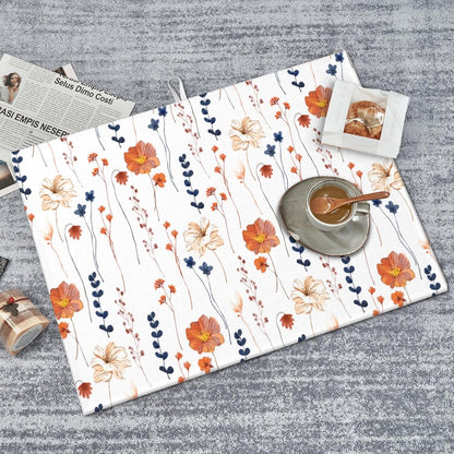 Orange Flower Decorative Dish Drying Mat for Kitchen Counter Watercolor Orange Floral Drying Pad 18x24 Inch Modern Absorbent Reversible Dish Drainer Rack Mats