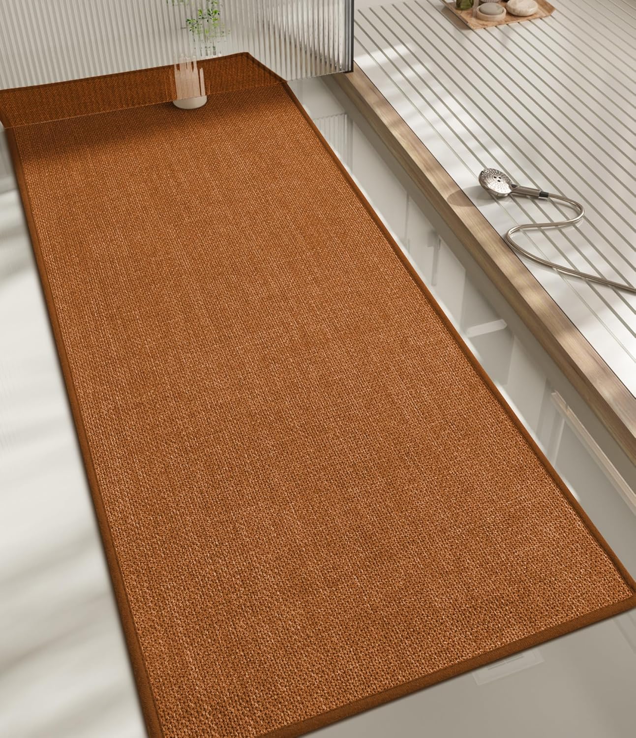 chakme Bathroom Rugs Mat 59x17, Ultra Thin Bath Rug Non Slip Runner Quick Dry Absorbent Bath Mat for Bathroom, (Orange, 59"x17")