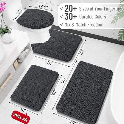 OLANLY Bathroom Rugs 24x16, Extra Soft Absorbent Chenille Bath Rugs, Rubber Backing Quick Dry, Machine Washable Bath Mats for Bathroom Floor, Tub and Shower, Home Decor Accessories, Dark Grey
