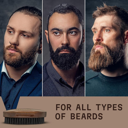 Striking Viking Beard Brush for Men - 4.3-Inch Beech Wood Handle, Brown - Boar Bristle Beard Brush, Travel Size Detangler & Static Reducer