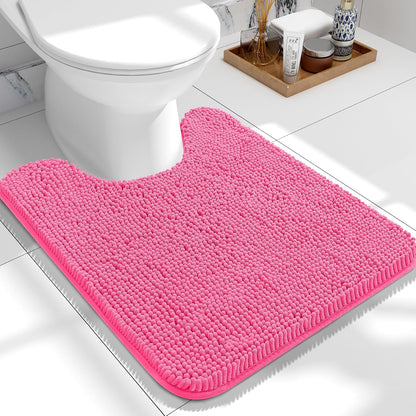 OLANLY Toilet Rugs U-Shaped 24x20, Extra Soft Absorbent Chenille Contour Bathroom Rugs for Toilet, Dry Quickly, Machine Washable, Non-Slip Bath Mat, Hot Pink