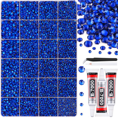 30000Pcs Resin Royal Blue Rhinestones for Bedazzling Crafting with b7000 Jewelry Glue, Bulk Flatback Gems Bedazzler Kit for Crafts Clothes Shoes Fabric Nail Diamond Art, Assorted Size 2/3/4/5/6mm