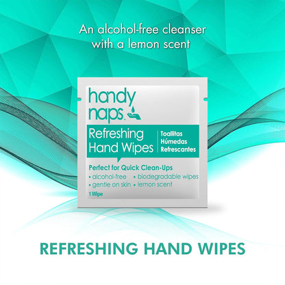 Handynaps Alcohol-Free Hand Wipes With Fresh Lemon Scent, Gentle On The Skin - Box of 100 Individually Wrapped Wipes For Adults and Kids, Travel Essentials