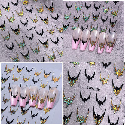 6 Sheets Halloween Nail Stickers for Nail Art Gold Glitter Bat Nail Art Stickers 3D Self-Adhesive Holiday Nail Decals Silver Bat Nail Design Sticker for Women Halloween Manicure Decoration