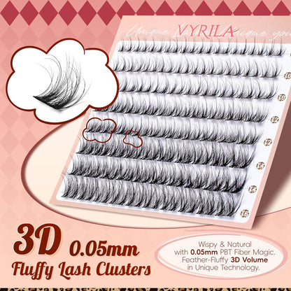 Lash Clusters 0.05mm PBT Fiber Eyelash Clusters, 0.1mm Superfine Invisiband D Curl Diy Lash Extension, 80pcs 8-16mm Individual Lashes Clusters Like Eyelash Extensions (Twilight-D-8-16Mix)