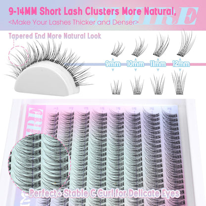JIMIRE 160Pcs Self Adhesive Eyelashes Natural Look 9-14MM Wispy Pre Glued Lash Clusters No Glue Needed Press on Lashes Clusters Reusable Self Adhesive Eyelash Clusters Beginners Friendly